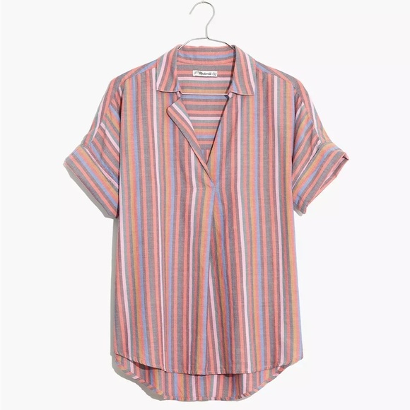 Madewell Courier Button-Back Shirt in Rainbow Stripe - Picture 3 of 8